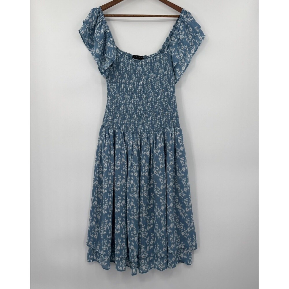 HATCH Cosette Dress Size 3 Blue Floral Smocked Flutter Sleeve Maternity Midi - Picture 1 of 9